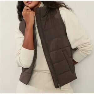 Athleta Incline Hybrid Vest Quilted Puffer Sweater Knit Zip Up Truffle Brown XL